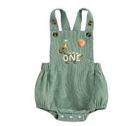 Baby Boy Girl 1st Birthday Bodysuit Animal Letter Print Romper Sleeveless Bear Nummer Print Button Up Suspender Jumpsuits One Piece Bodysuit Infant First Birthday Outfit (Green-B, 6-12 Months)