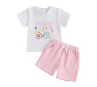 Baby Boy Girl Birthday Outfit Short Sleeve T-Shirt Shorts Birthday Party Photo Shoot Spring Summer Clothes (B-Pink, 6-12 Months)