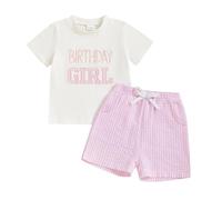 Baby Boy Girl Birthday Outfit Short Sleeve T-Shirt Shorts Birthday Party Photo Shoot Spring Summer Clothes (A-Pink, 12-18 Months)