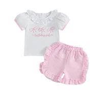 Baby Boy Girl Birthday Outfit Short Sleeve T-Shirt Shorts Birthday Party Photo Shoot Spring Summer Clothes (C-Pink, 12-18 Months)