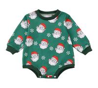 Baby Boy Girl Christmas Bodysuit Round Neck Casual Santa Cartoon Print Sweatshirt Romper for Baby Boys and Girls Santa Clothes Cute Fall Winter Jumpsuit (Green, 6-12 Months)