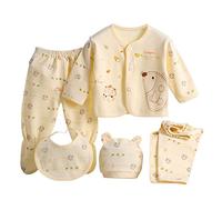 Baby Boy Girl Cotton Clothes Outfits, Infant 5Pcs Sleepwear Set Long Sleeve Tops+Hat+2Pcs Pants+Bib Clothes Set Gift for Newborn Baby Yellow