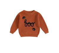 Baby Boy Girl Halloween Sweater Pumpkin Ghost Letter Embroidery Knitted Tops Crew Neck Long Sleeve Jumper (D-a-Orange, 18-24 Months)