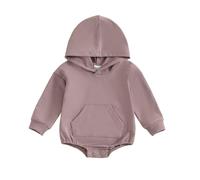 Baby Boy Girl Hooded Romper with Front Pocket Long Sleeve Solid Color Sweatshirt Romper Newborn Baby Bodysuit Infant Boys Jumpsuit for Girls One-Piece Outfits (Purple, 3-6 Months)