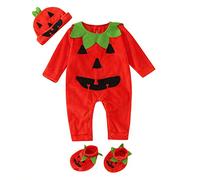 Baby Boy Girl My 1St Halloween Outfits Cute Unisex One-Piece Long Sleeve Skeleton Bat Romper First Clothes Dress Up Set Warm Bodysuit Outerwear Photography Props Orange