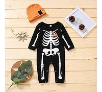 Baby Boy Girl My 1St Halloween Outfits Girls Boys Infant Clothes Set Pumpkin Romper Kids Fleece Jumpsuit One-Piece Skull Sleepwear with Hat for Toddler Cosplay Outfit Black