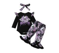 Baby Boy Girl My 1St Halloween Outfits Newborn Outfit Jumpsuit Long Sleeve Skeleton Bat Romper Funny Hoodie Set Unisex Girls Costume Cute Hat Trousers Photography Props Black