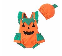 Baby Boy Girl My 1st Halloween Outfits Unisex Baby Halloween Pumpkin Print One-piece Romper Jumpsuit with Hat Clothing Set Soft Comfortable Loose Fit for Daily Wear 3-24 Months (Orange-2,12-18 Months)