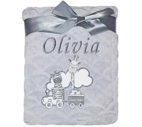 Baby Boy Girl Personalised Animal Blanket Embroidered Name Rabbit Owl (Grey Animals)