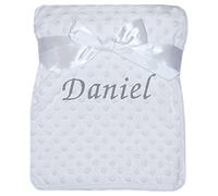 Baby Boy Girl Personalised Blanket Embroidered Name Bobble Pink Blue White Grey (White Bobble Blanket)
