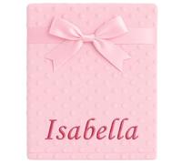 Baby Boy Girl Personalised Blanket Embroidered Name Bobble Star (Pink Bobble)
