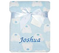 Baby Boy Girl Personalised Blanket Embroidered Name Various Designs Teddy Bear (Blue Bear Face)