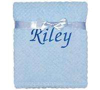 Baby Boy Girl Personalised Blanket Embroidered Name Waffle (Blue)