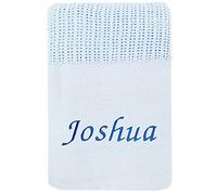 Baby Boy Girl Personalised Cellular Cotton Blanket Embroidered Name (Blue)