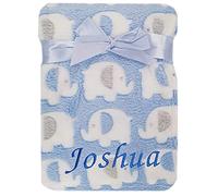 Baby Boy Girl Personalised Elephant Star Blanket Embroidered Name (Blue Elephant)