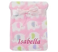 Baby Boy Girl Personalised Elephant Star Blanket Embroidered Name (Pink Elephant)