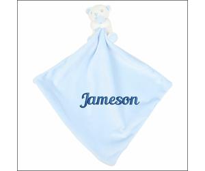 Baby Boy Girl Personalised Name Embroidered Comforter Blanket Rabbit Blue Bear