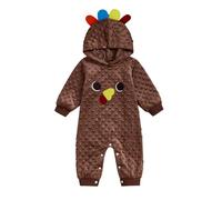Baby Boy Girl Thanksgiving Turkeys Cosplay Costume Romper Turkey Hooded Jumpsuit Animal Plush Outfit Fall Clothes (B-Coffee, 6-12 Months)