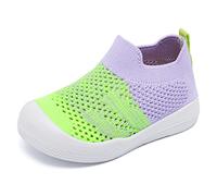 Baby Boy Girls Animals Non-Slip Indoor Slippers Babies Breathable Elastic Socks Memory Shoes Insole Protect Toes Panda Tiger Fox, Green, 9-12 Months Infant