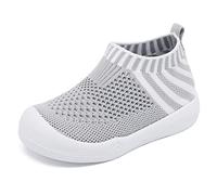 Baby Boy Girls Animals Non-Slip Indoor Slippers Babies Breathable Elastic Socks Memory Shoes Insole Protect Toes Panda Tiger Fox, Grey Twill, 12-15 Months Infant