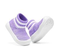 Baby Boy Girls Animals Non-Slip Indoor Slippers Babies Breathable Elastic Socks Memory Shoes Insole Protect Toes Panda Tiger Fox, Purple, White, 15-18 Months Infant