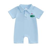 Baby Boy Golf Outfit Golf Cart Polo Shirt Romper Hole in One Golfing Embroidery Jumpsuit Coming Home Summer Clothes (Blue, 3-6 Months)