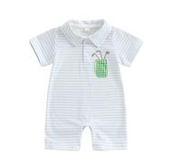Baby Boy Golf Outfit Golf Cart Polo Shirt Romper Hole in One Golfing Embroidery Jumpsuit Coming Home Summer Clothes (White stripe, 12-18 Months)