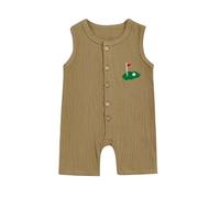 Baby Boy Golf Outfit Golf Embroidery Romper Overalls Sleeveless Jumpsuit Linen Button Bodysuit Cute Infant Summer Clothes Welcome Home 0-24M (Khaki, 3-6 Months)