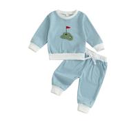 Baby Boy Golf Outfit Hole in One Embroidery Striped Sweatshirt Long Sleeve Pullover Tops Jogger Pants 2Pcs Toddler Fall Clothes Cake Smash Photo Shoot 6M-4Y (Blue, 2-3 Years)