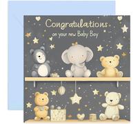 Baby Boy Greeting Card - Traditional Nursery Shelves Scene Artwork for Him - Keepsake Beautiful Gifts for Son or Grandson - Congratulations Present for Family to Celebrate - For Parents Grandparents