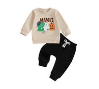 Baby Boy Halloween Outfit Mama's Boo Pumpkin Ghost Sweatshirt Long Sleeve Pullover Tops Jogger Pants Cute 2Pcs Toddler Boy Fall Clothes Photo (Khaki, 12-18 Months)