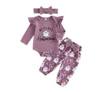 Baby Boy Halloween Outfits Long Sleeve Pumpkin/Boo Romper with Pants Hat | Round neck, ghost print, My First Halloween Romper Stripe Long Pants Pumpkin Hat 3Pcs Clothes Set