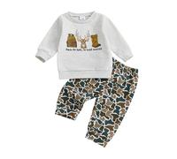 Baby Boy Hunting Outfit Daddy's Little Hunting Buddy Sweatshirt Deer Embroidery Pullover Tops Camouflage Jogger Pants Cute 2Pcs Toddler Fall Clothes 0-3Y (Gray, 2-3 Years)