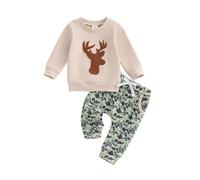 Baby Boy Hunting Outfit Daddy's Little Hunting Buddy Sweatshirt Deer Embroidery Pullover Tops Camouflage Jogger Pants Cute 2Pcs Toddler Fall Clothes 0-3Y (Brown, 2-3 Years)