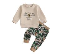Baby Boy Hunting Outfit Daddy's Little Hunting Buddy Sweatshirt Deer Embroidery Pullover Tops Camouflage Jogger Pants Cute 2Pcs Toddler Fall Clothes 0-3Y (Khaki, 6-12 Months)