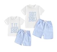 Baby Boy Matching Brother Outfits Little Brother and Big Brother Matching Twins Outfits Short Sleeve Top and Shorts Newborn Baby Summer Clothes Set (Gingham Big Bro Light Blue, 2-3 Years)