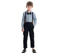 Baby Boy Outfit Bow Tie Long Sleeve Romper Pant Gentleman Clothes for Photo Photography Toddler Infant Formal Birthday Party Newborn 3PCS Baptism Clothing Sets for Kids Blue