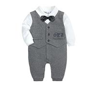 Baby Boy Outfits Set,Baby Suit,Gentleman Suit,Gentleman Tuxedos Outfits,3pcs Long Sleeves Shirt & Jumpsuit & Vest Coat Christening Suit with Bow Tie Christmas Sports Jackets (HY2899,0-3 Months)