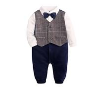 Baby Boy Outfits Set,Baby Suit,Gentleman Suit,Gentleman Tuxedos Outfits,3pcs Long Sleeves Shirt & Jumpsuit & Vest Coat Christening Suit with Bow Tie Christmas Sports Jackets (HY2492,0-3 Months)
