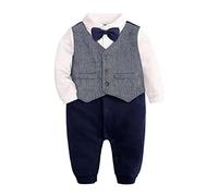 Baby Boy Outfits Set,Baby Suit,Gentleman Suit,Gentleman Tuxedos Outfits,3pcs Long Sleeves Shirt & Jumpsuit & Vest Coat Christening Suit with Bow Tie Christmas Sports Jackets (HY2493,0-3 Months)