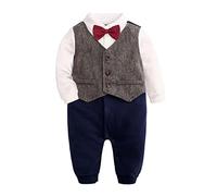 Baby Boy Outfits Set,Baby Suit,Gentleman Suit,Gentleman Tuxedos Outfits,3pcs Long Sleeves Shirt & Jumpsuit & Vest Coat Christening Suit with Bow Tie Christmas Sports Jackets (HY2494,6-9 Months)
