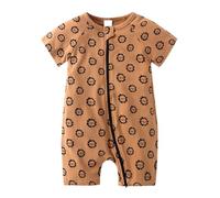 Baby Boy Romper - Short Sleeve Print, Double Zipper, Crawl Bodysuit, 0-6M, Lion Print#G
