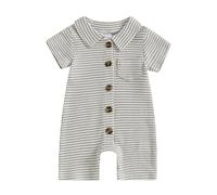 Baby Boy Rompers Waffle Striped Jumpsuit Lapel Collar Button Bodysuit Cute Newborn Summer One Piece Outfit Welcome Home 0 3 6 12 18 24Months (Grey, 0-3 Months)