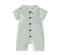 Baby Boy Rompers Waffle Striped Jumpsuit Lapel Collar Button Bodysuit Cute Newborn Summer One Piece Outfit Welcome Home 0 3 6 12 18 24Months (Green, 3-6 Months)