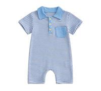Baby Boy Rompers Waffle Striped Jumpsuit Lapel Collar Button Bodysuit Cute Newborn Summer One Piece Outfit Welcome Home 0 3 6 12 18 24Months (Light Blue, 12-18 Months)