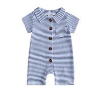 Baby Boy Rompers Waffle Striped Jumpsuit Lapel Collar Button Bodysuit Cute Newborn Summer One Piece Outfit Welcome Home 0 3 6 12 18 24Months (Blue, 6-12 Months)