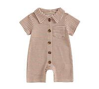 Baby Boy Rompers Waffle Striped Jumpsuit Lapel Collar Button Bodysuit Cute Newborn Summer One Piece Outfit Welcome Home 0 3 6 12 18 24Months (Khaki, 18-24 Months)