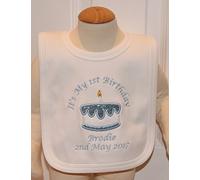Baby Boy’s Personalised 1st Birthday Cake Bib (Cake Smash) (White)
