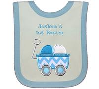 Baby Boy’s Personalised 1st Easter Wagon Bib (White/Blue)