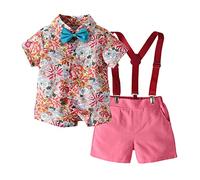 Baby Boy Set Children Toddler Boys Girls Short Sleeve Summer Casual Gentleman Tops Hawaiian Beach Holiday Floral Shirts T Shirt Shorts Outfit Necklace Children Boys, pink, 18-24 Months